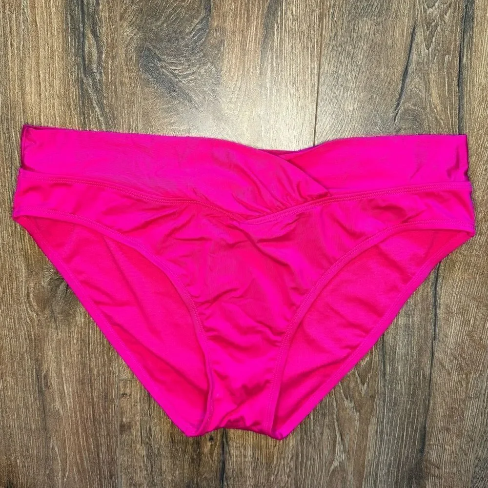 Kona Sol Rose Pink Shirred Hipster Medium Coverage Bikini Bottom
